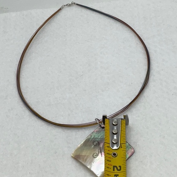 Monogram Initial M Shell Pendant Multi-Colored Metal Necklace - Picture 5 of 9